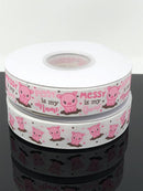 7/8” USDR Piggy is My Name Ribbon - White