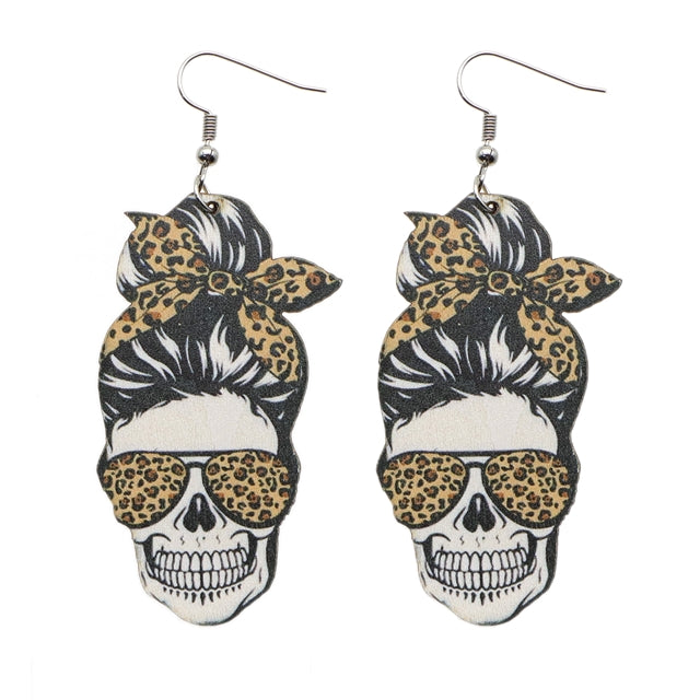 Leopard Skull Wood Earrings (1 pair)