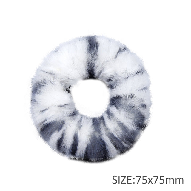 White and Grey Faux Fur Scrunchie