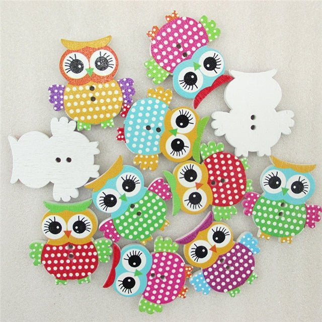 Polka Dot Owls Wooden Buttons (pack of 20)