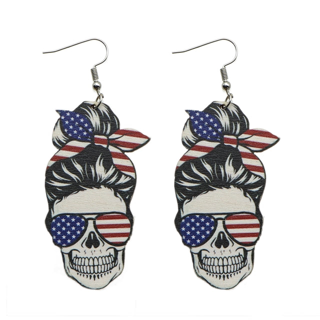 Patriotic Skull Wood Earrings (1 pair)