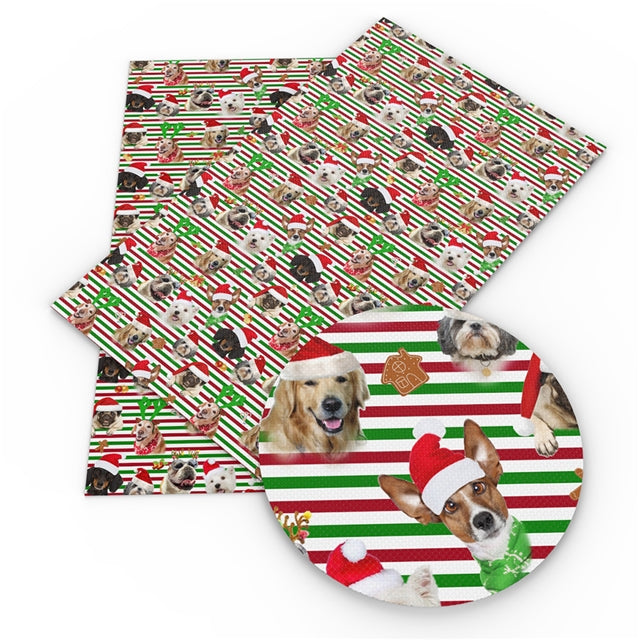 Christmas Dog Stripes Faux Leather Sheet