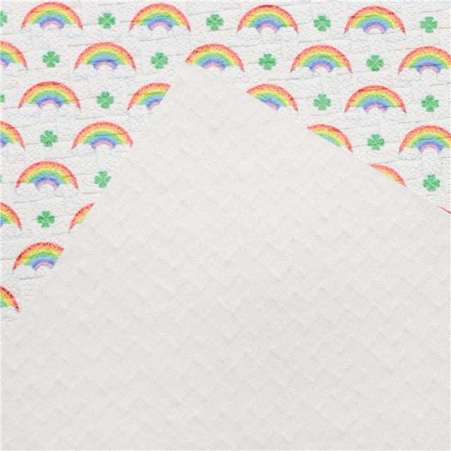 Rainbows and Clovers Basketweave Faux Leather Sheet