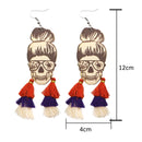 Tricolored Tassle Skull Wood Earrings (1 pair)