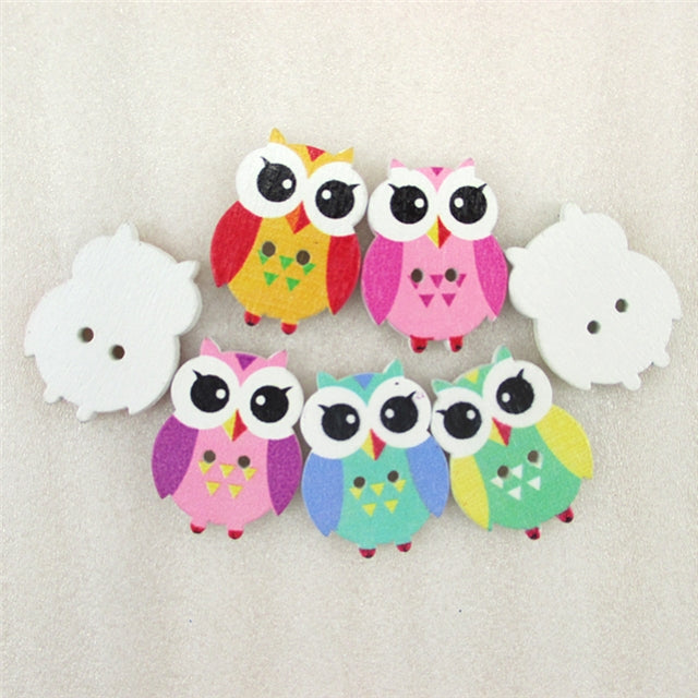 Colorful Owls Wooden Buttons (pack of 50)