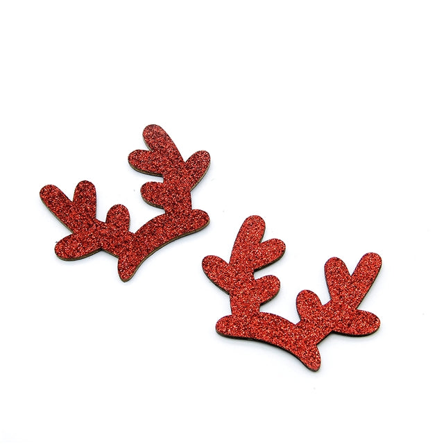 Red Glitter Antler Applique - Pack of 4