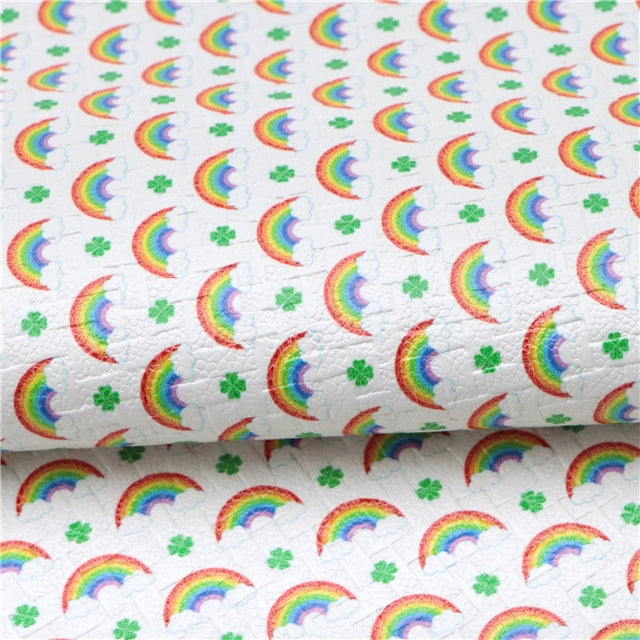 Rainbows and Clovers Basketweave Faux Leather Sheet