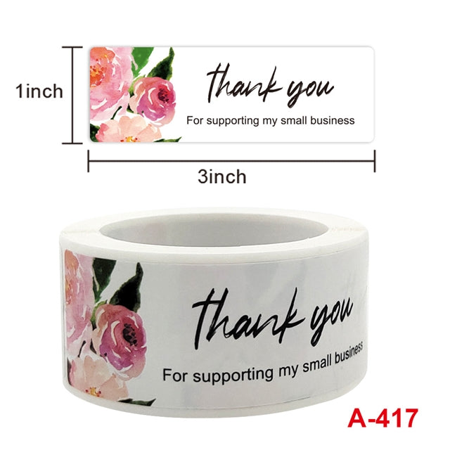 1" x 3" Floral Thank You Stickers (roll of 120)