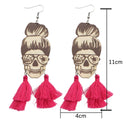 Rose Tassle Skull Wood Earrings (1 pair)