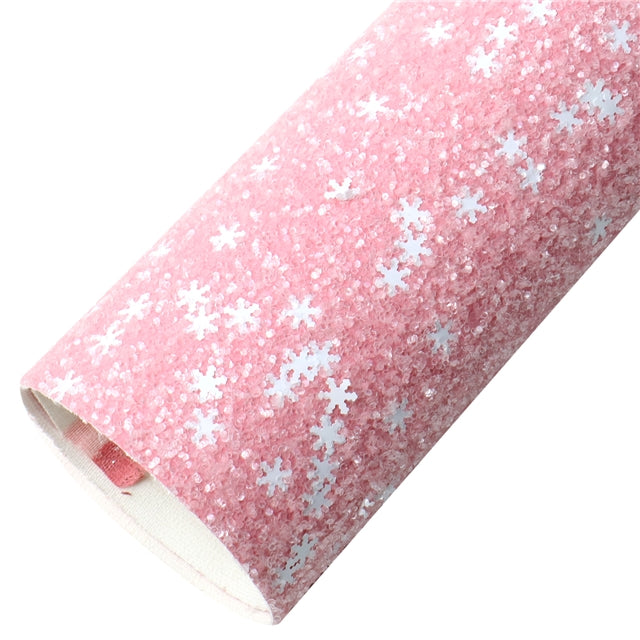 Pink and White Snowflakes Chunky Glitter Sheet