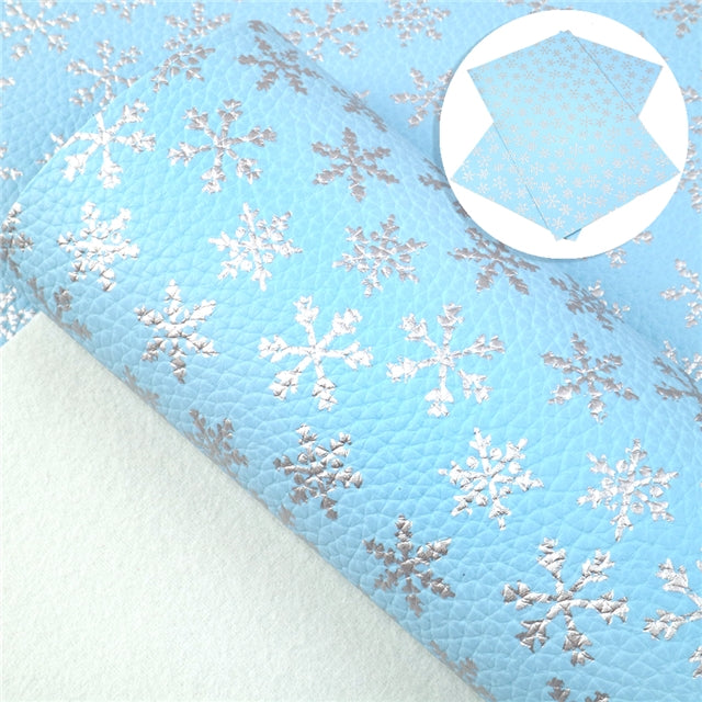 Silver Snowflakes Litchi Sheet - Light Blue