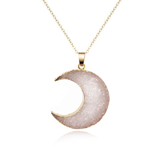 White Moon Faux Druzy Necklace