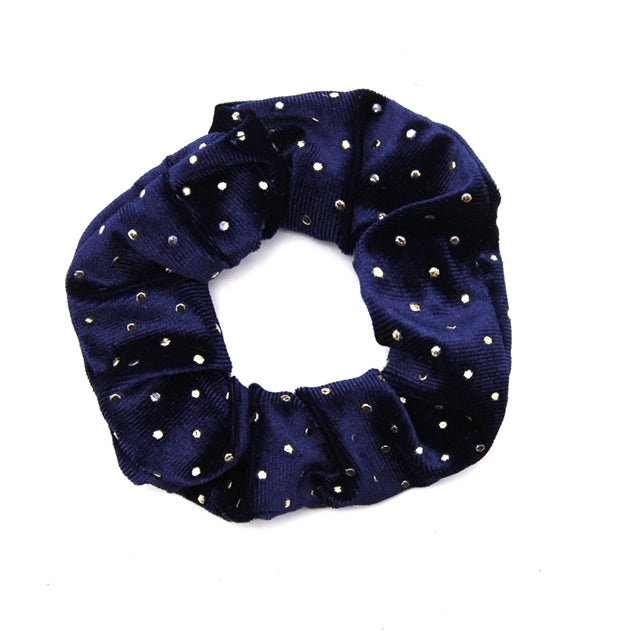 Navy Blue Gold Dot Velvet Scrunchie