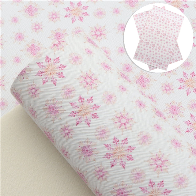Pink Snowflakes Faux Leather Sheet