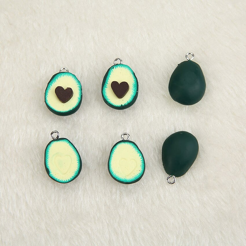 Clay Heart Avocado Charm Set (2 per set - 1 with seed, 1 without)