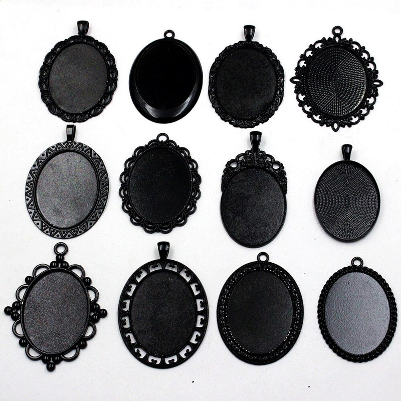 39mm x 29mm Black Oval Pendant Bezel