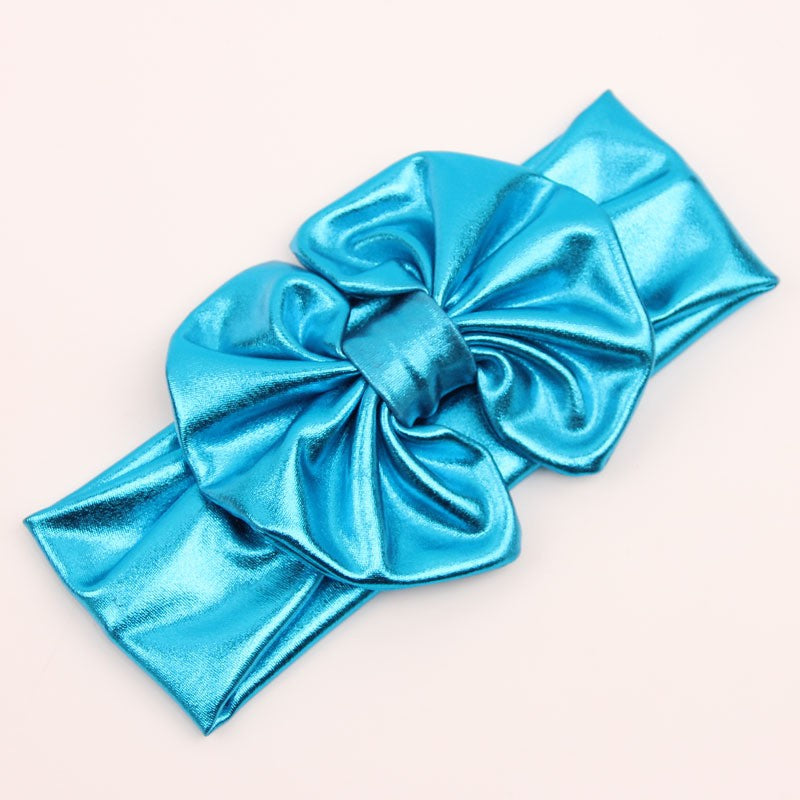 Blue Metallic Bow Baby Headband