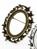 39mm x 29mm Floral Oval Pin Back Pendant Bezel