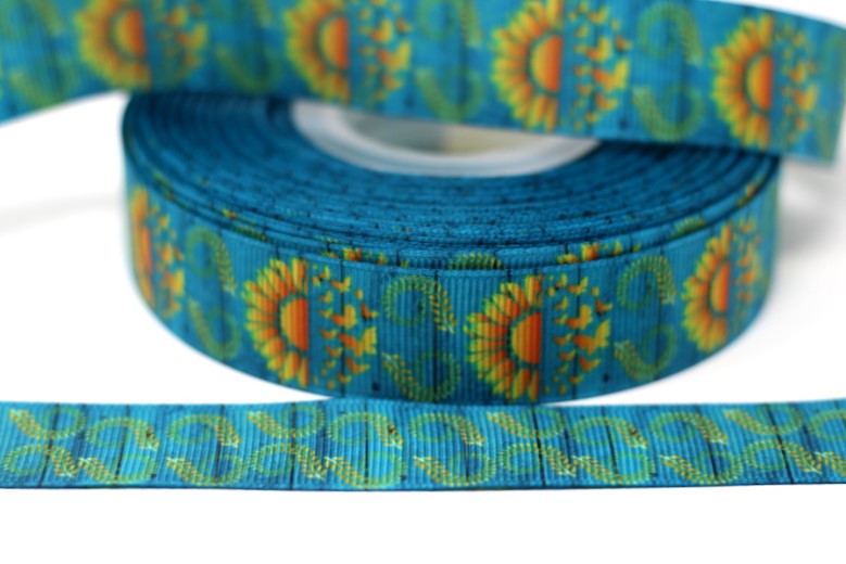 7/8” USDR Double Sided Sunflowers and Butterflies Ribbon