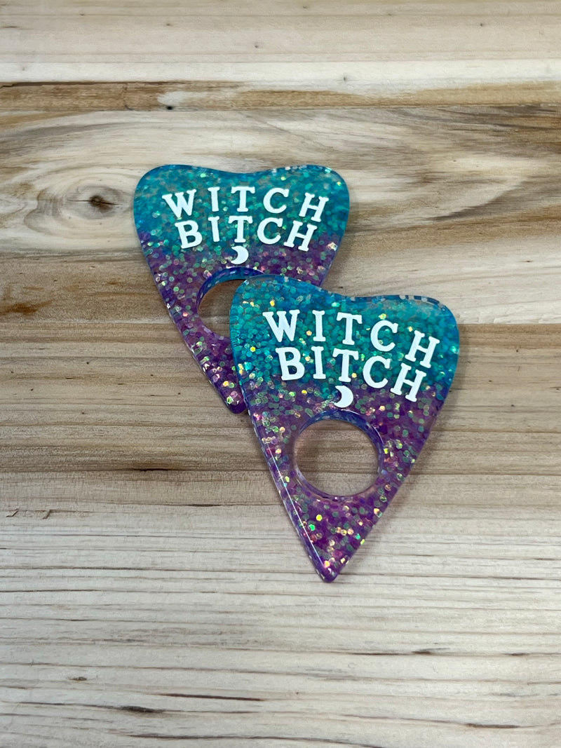 Blue and Purple Glitter Witch Planchette 3D Resin