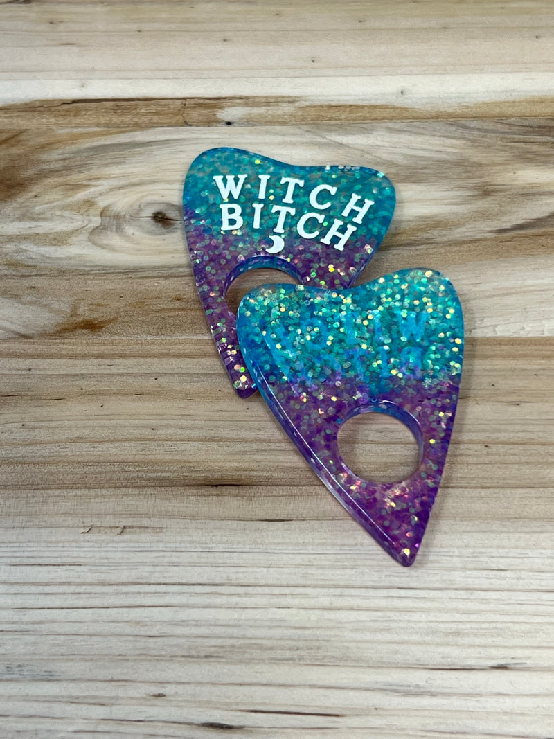 Blue and Purple Glitter Witch Planchette 3D Resin