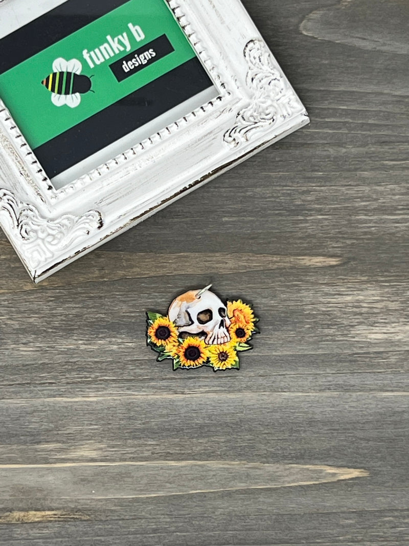 Skull on Sunflowers Acrylic Charm