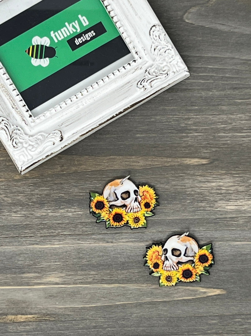 Skull on Sunflowers Acrylic Charm