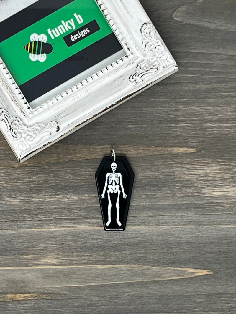 Skeleton in a Black Coffin Acrylic Charm