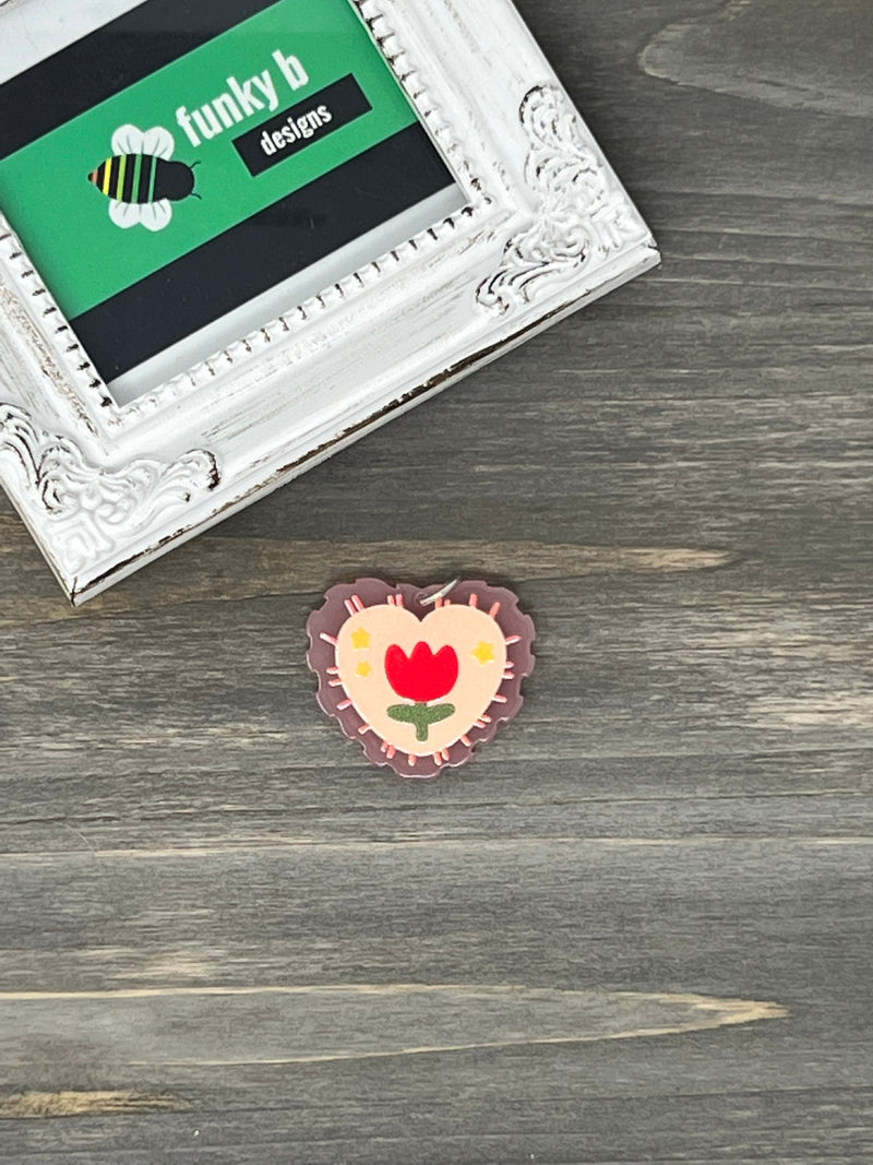 Pink Tulip Heart Acrylic Charm