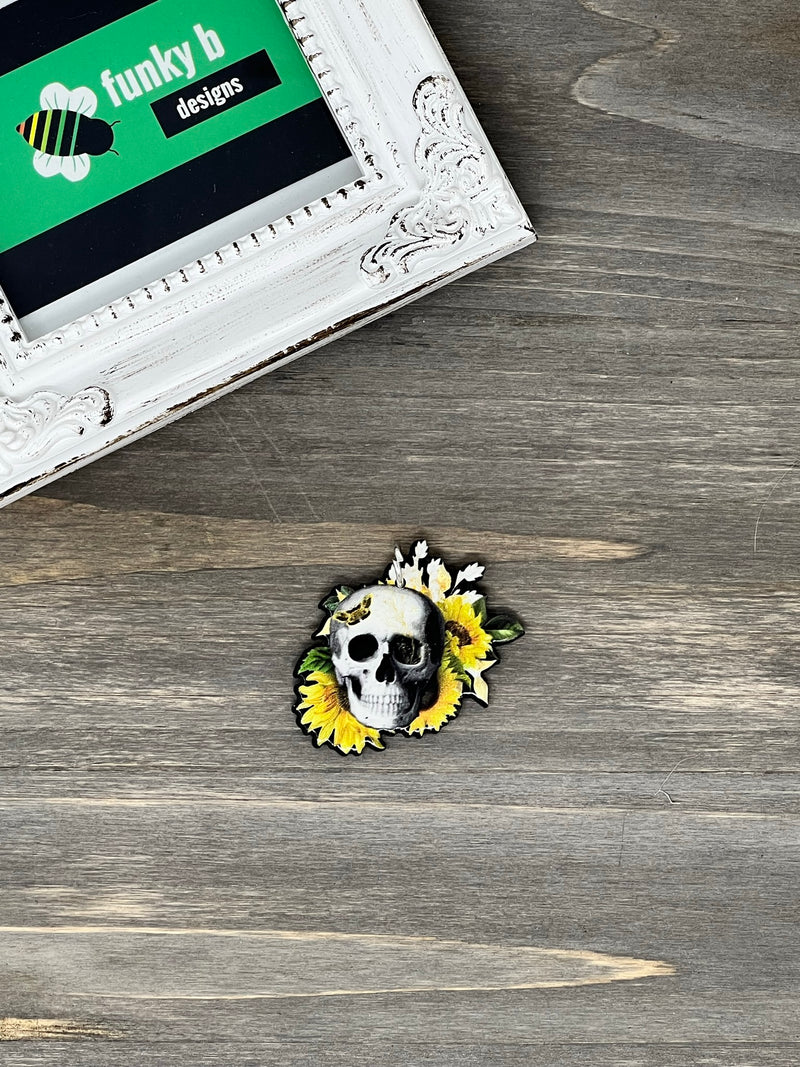 Butterfly and Sunflowers Skull Acrylic Charm