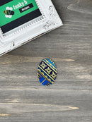 Blue and Tan Geometric Oval Acrylic Charm