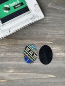 Blue and Tan Geometric Oval Acrylic Charm