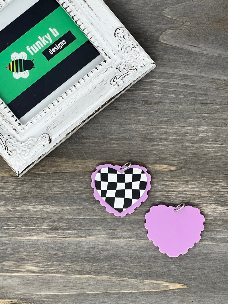 Pink Checkerboard Heart Acrylic Charm