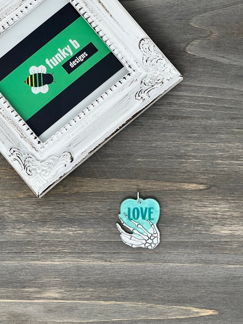 Love Heart Skeleton Hand Acrylic Charm