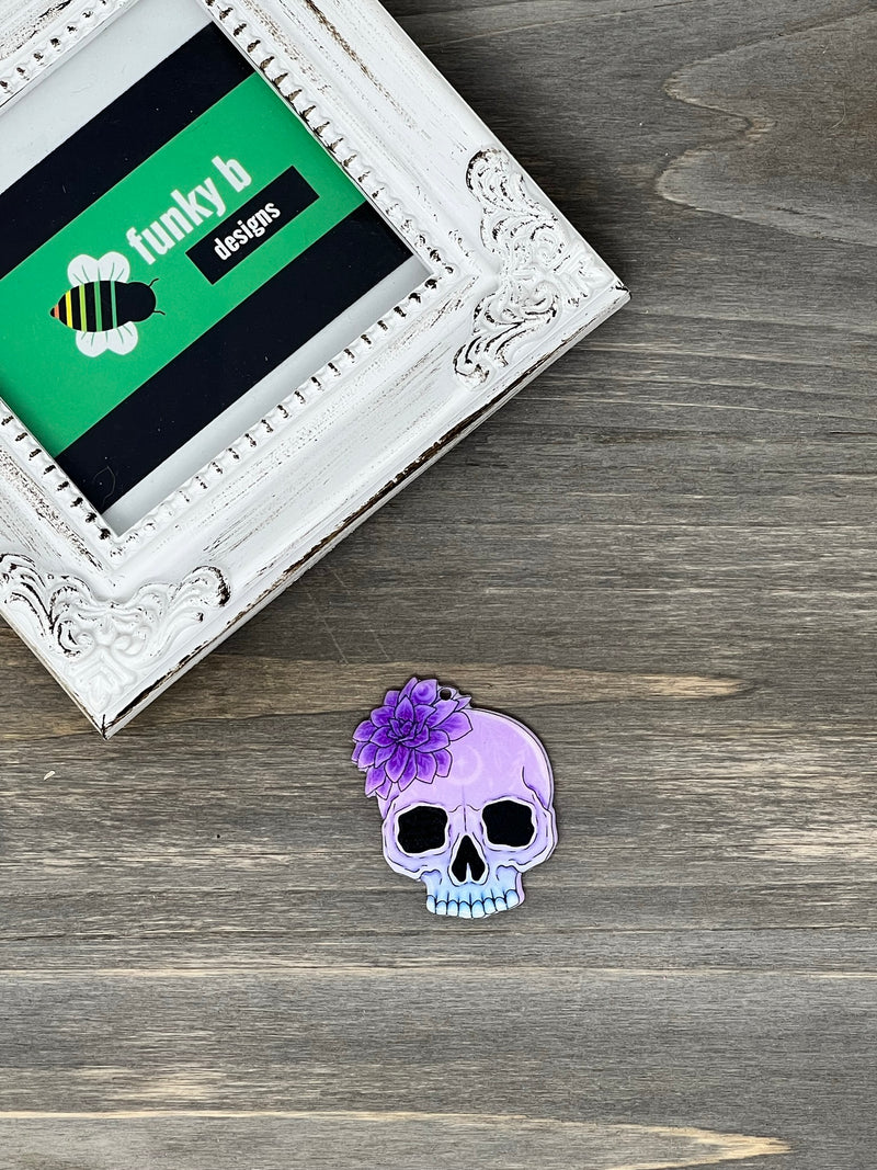Purple Floral Skull Acrylic Charm
