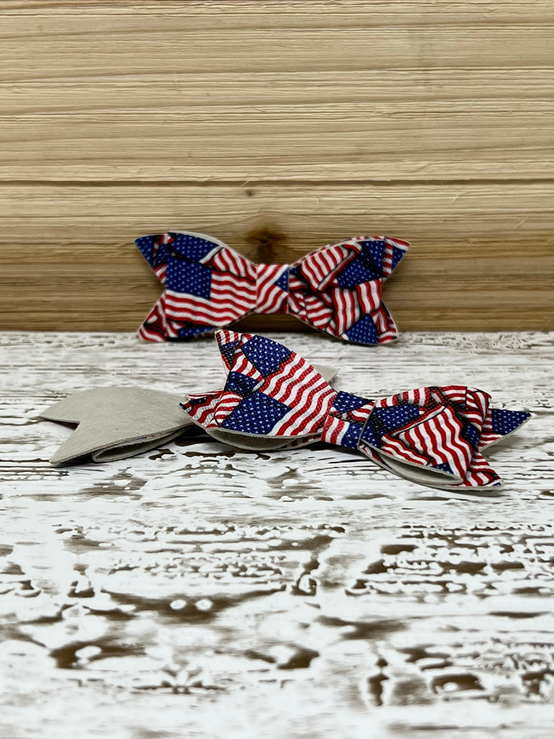 US Flag Faux Leather Bow - Pack of 2
