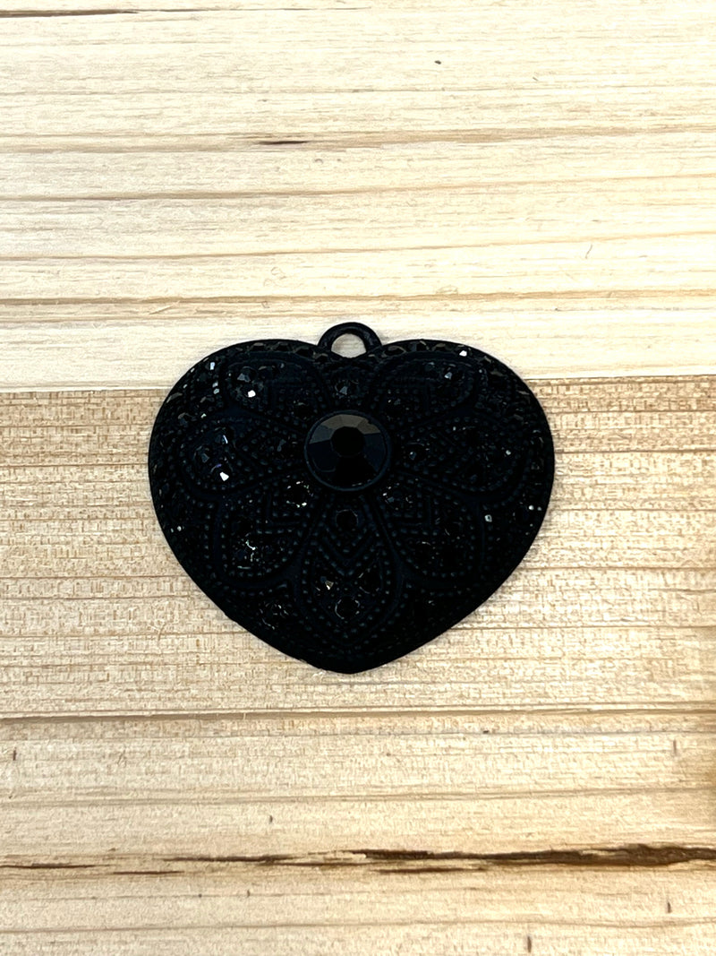 Large Black Rhinestone Heart Pendant