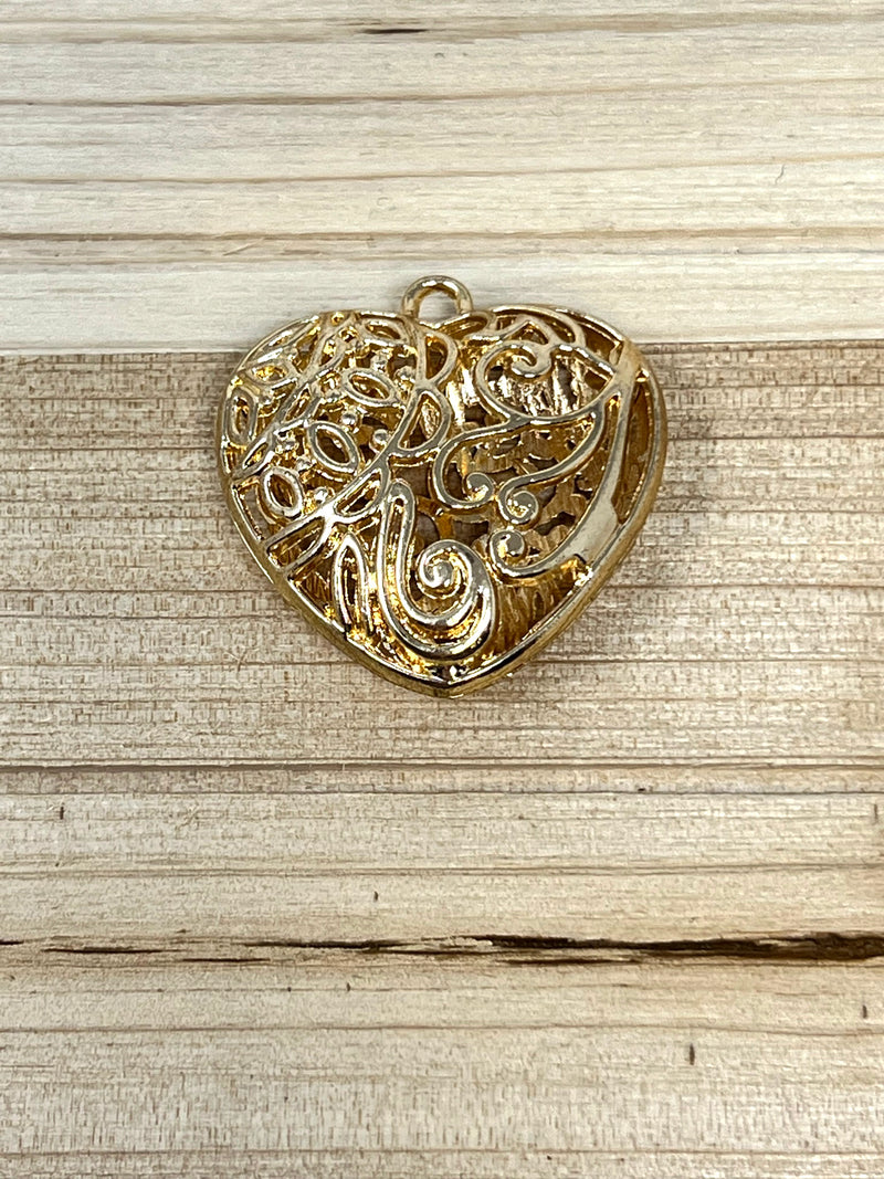 Large Gold Filigree Heart Pendant