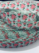 3/8" Roses and Blue Stripes Ribbon