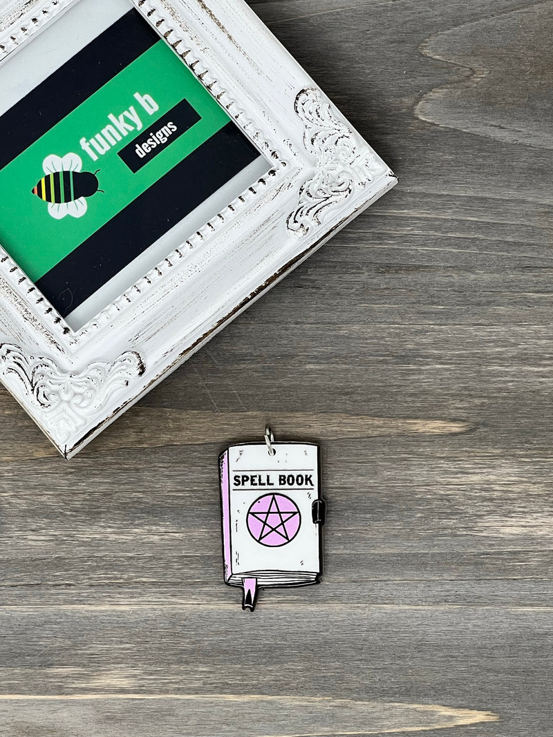 Pink and White Spell Book Acrylic Charm