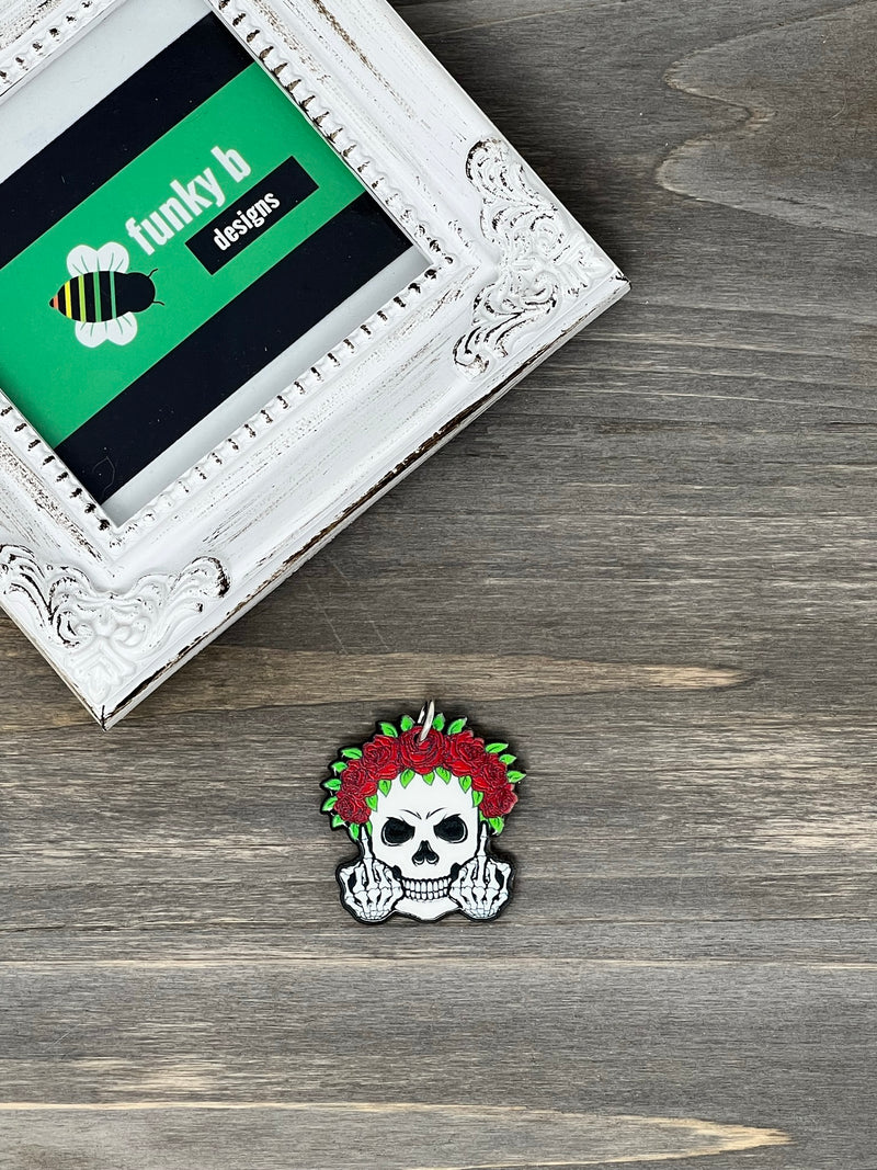 Crown of Roses Skull Acrylic Charm