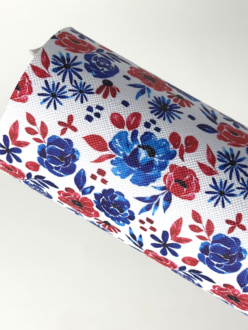 Red and Blue Flowers Faux Leather Sheet