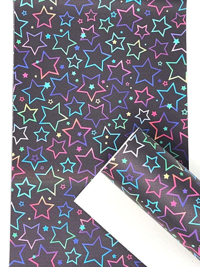 Neon Stars Faux Leather Sheet