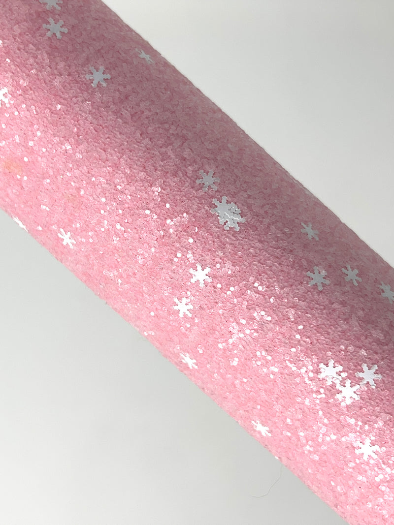 Pink and White Snowflakes Chunky Glitter Roll