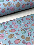 Gold Egg Easter Bunny Faux Leather Sheet - Blue