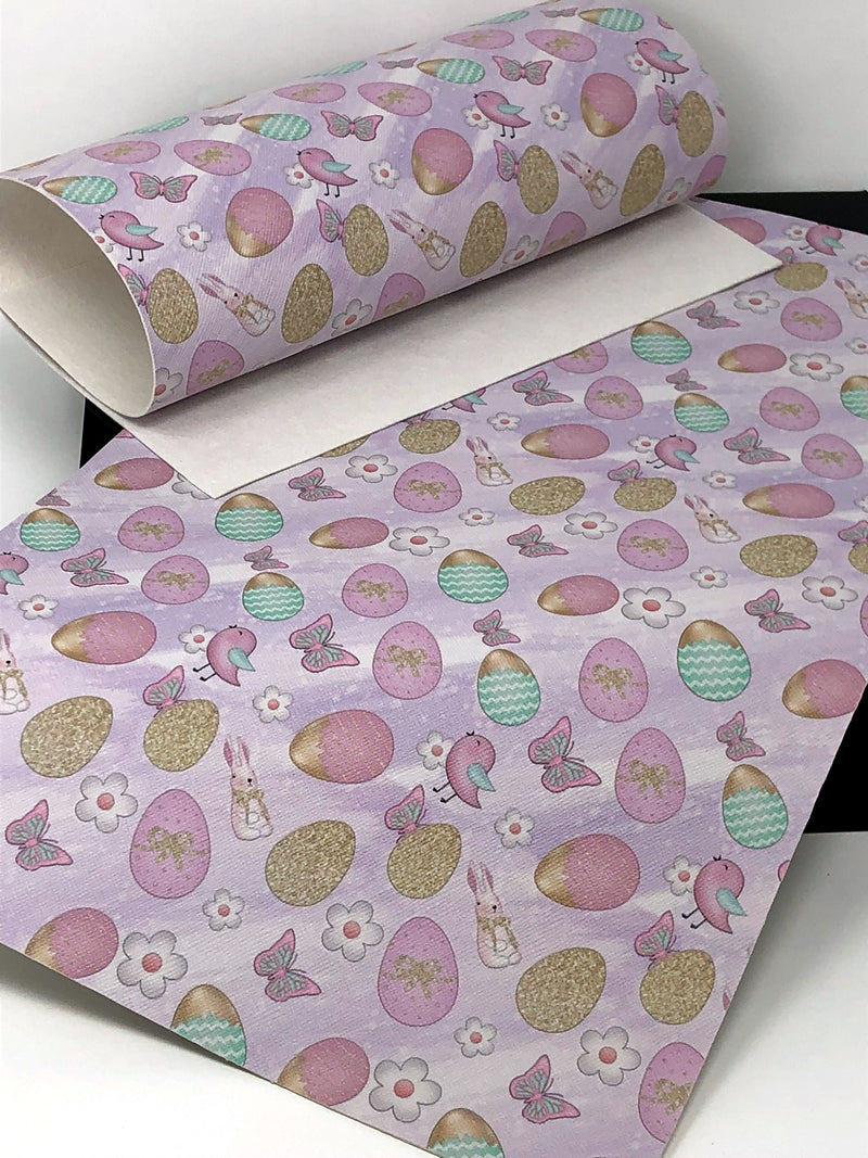 Gold Egg Easter Bunny Faux Leather Sheet - Purple