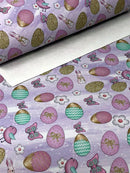 Gold Egg Easter Bunny Faux Leather Sheet - Purple