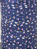 Navy Blue Kitties Fold Over Elastic