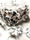 Black Polka Dot Shabby Flowers - By the Yard