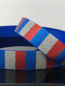 1" Electric Blue Patriotic Glitter Ribbon
